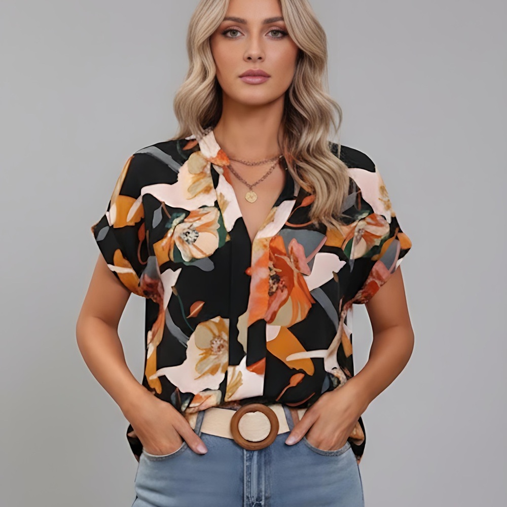 Floral Print Batwing Sleeve Blouse